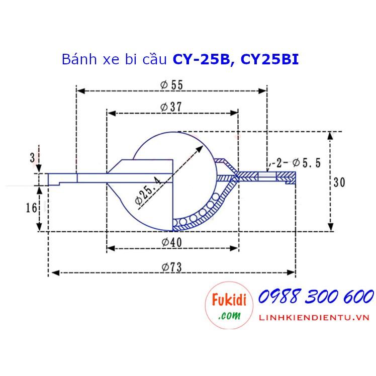 Bánh xe bi cầu inox 304, Ø25mm CY-25B tải trọng 35kg - CY25BI