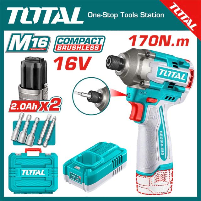 BỘ COMBO MÁY SIẾT VÍT KHÔNG CHỔI THAN TIRLI16171 DÙNG PIN 16V &amp; MÁY ĐO MỨC CÂN BẰNG TIA LASER XANH TLL301200 DÙNG PIN 16V &amp; MÁY ĐO KHOẢNG CÁCH TIA LASER TMT51036 TOSLI250886 TOTAL -HÀNG CHÍNH HÃNG