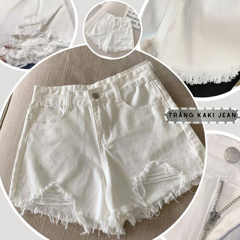 Quần short đùi jean nữ tua rua túi da Cun Fashion lưng siêu cao hợp xu hướng thời trang
