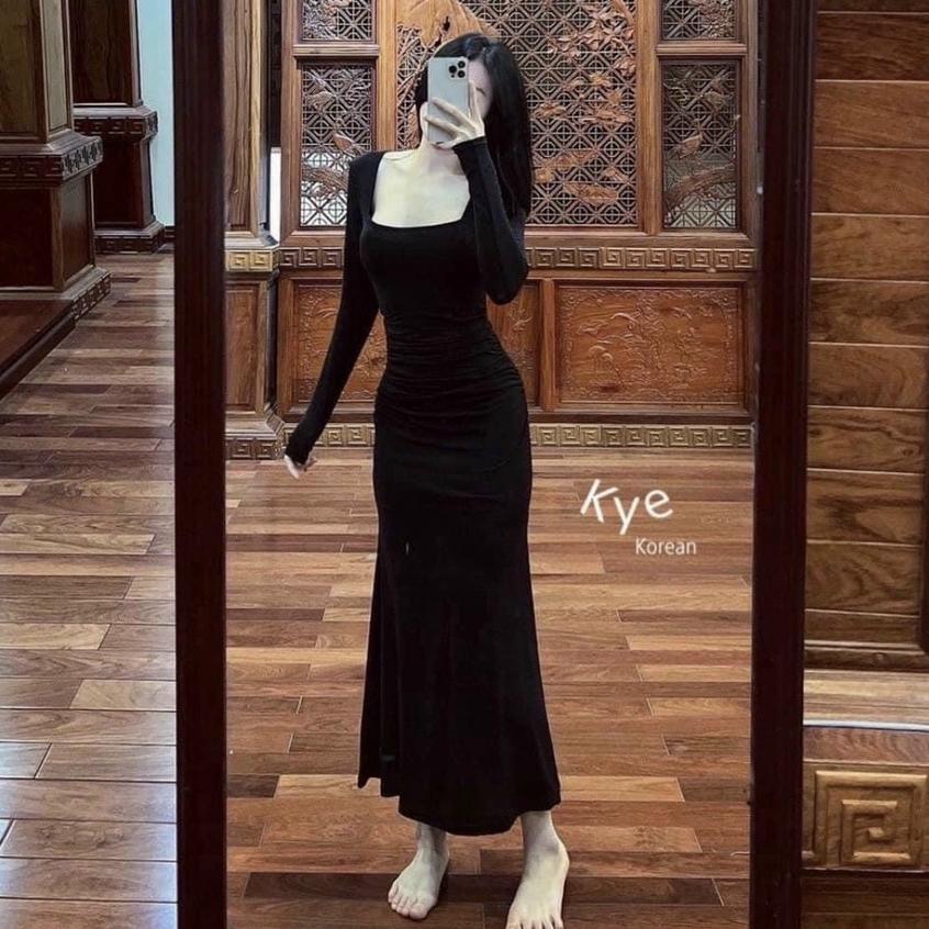 Đầm body đuôi cá, váy nhún eo cổ vuông VD902