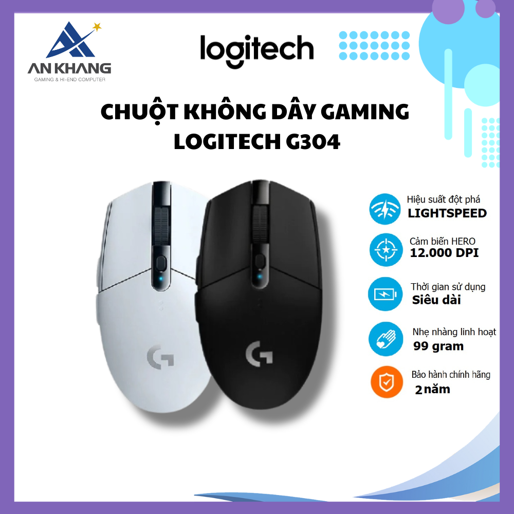 Chuột Không Dây Gaming Logitech G304 - Cảm Biến Hero, 12K Dpi, Nhẹ, 6 Nút Lập Trình, On - Board Memory, Pin 250H - Hàng Chính Hãng - Màu Trắng