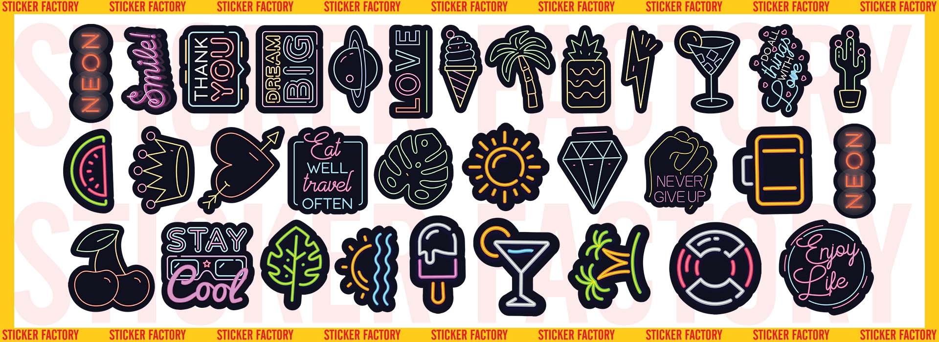Neon - Set 30 sticker decal hình dán nón bảo hiểm, laptop, xe máy, ô tô - STICKER FACTORY