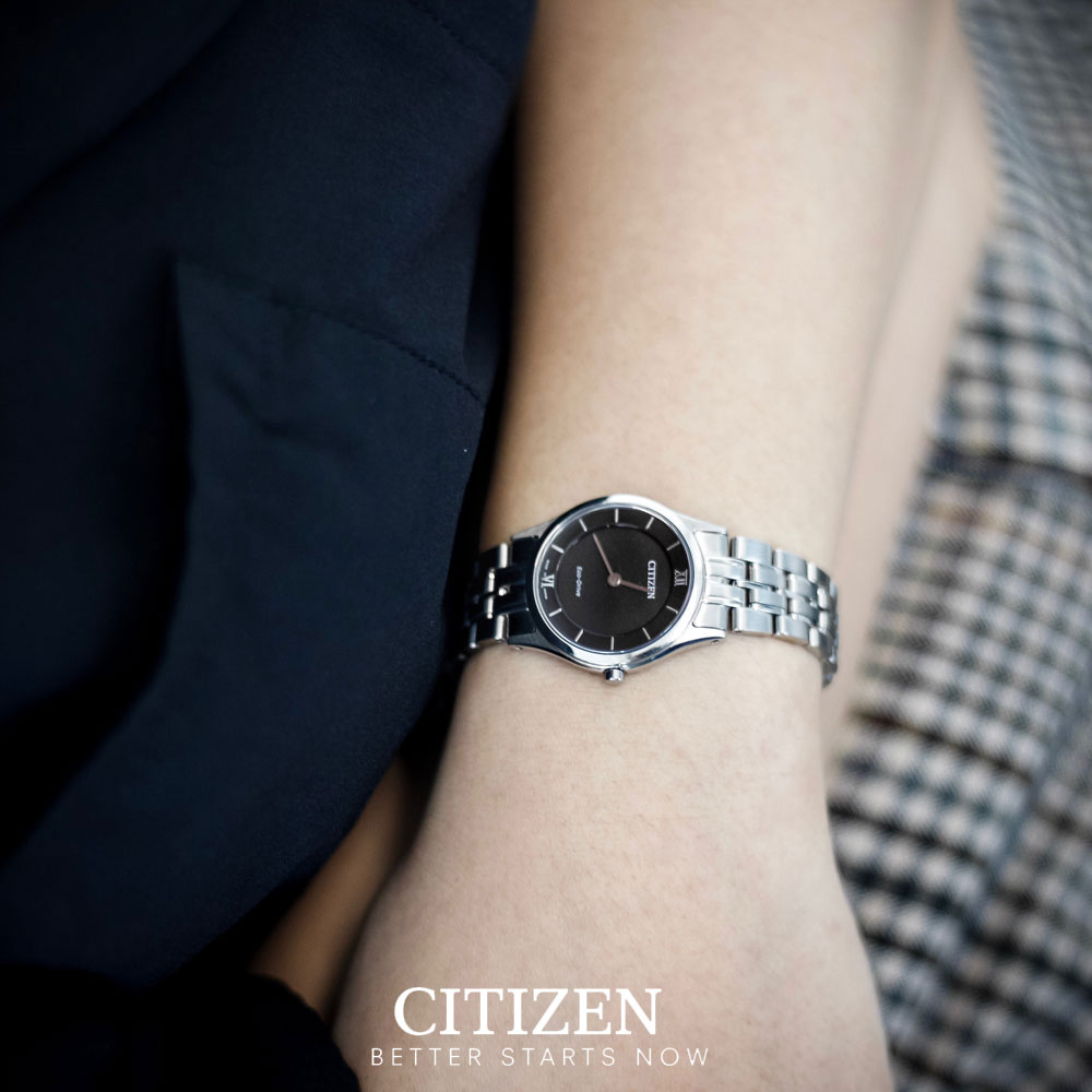 Đồng Hồ Nữ Citizen Siêu Mỏng Dây Thép Không Gỉ EG3220-58E - Mặt Đen (Sapphire)