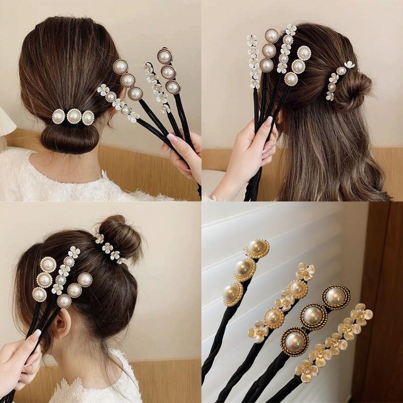 Dây dụng cụ búi tóc kẹp tóc hoa ngọc trai nhân tạo Hàn Quốc Tatitava