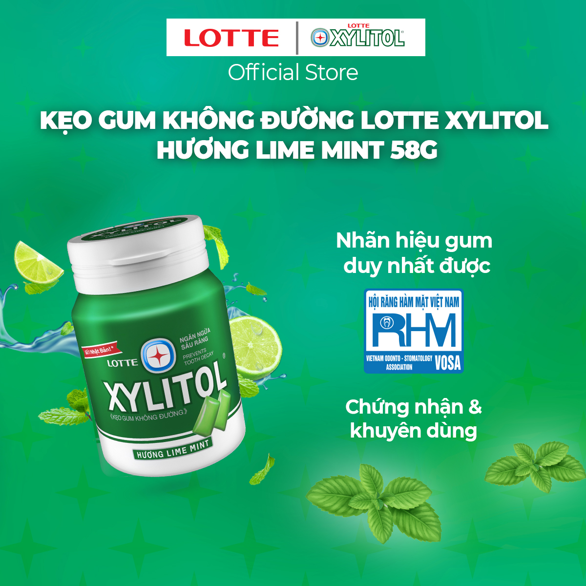 Combo 6 Kẹo Gum không đường Lotte Xylitol - Hương Lime Mint 55.1 g