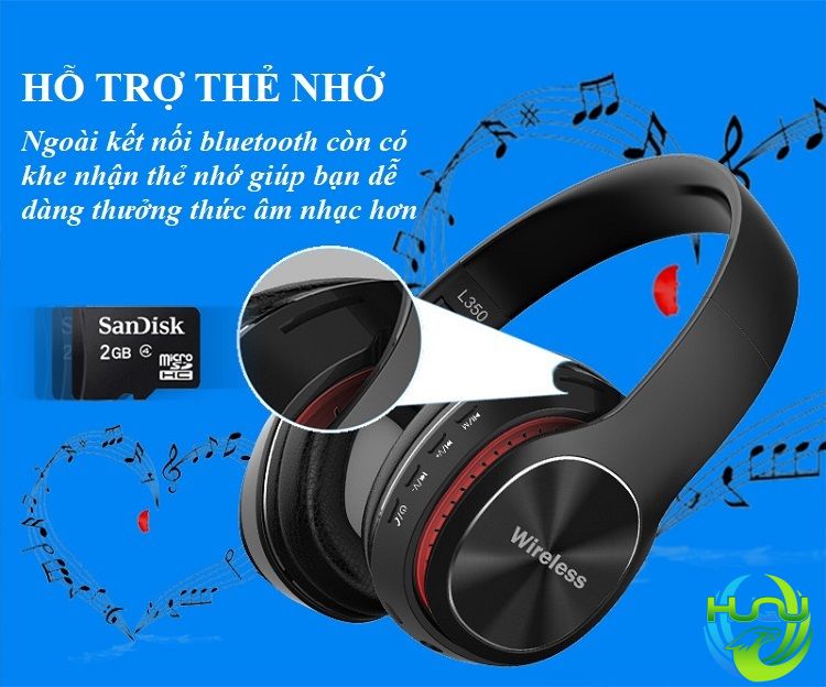 Tai Nghe Không Dây HUQU HQ-L350 - Thiết Kế Gập Gọn, Âm Thanh Sống Động - Hàng Chính Hãng