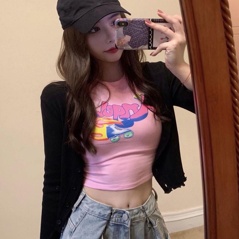 Áo Thun Ngắn Tay In Họa Tiết Xinh Xắn Dành Cho Nữ