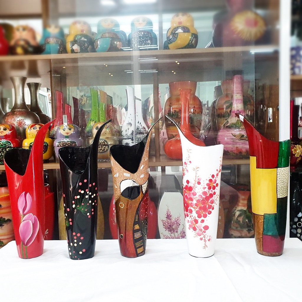 Bình hoa sơn mài cao cấp Thanh Bình Lê - Bình miệng kiểu chữ V, size 37x16 cm dùng cắm hoa, trang trí, quà tặng ý nghĩa