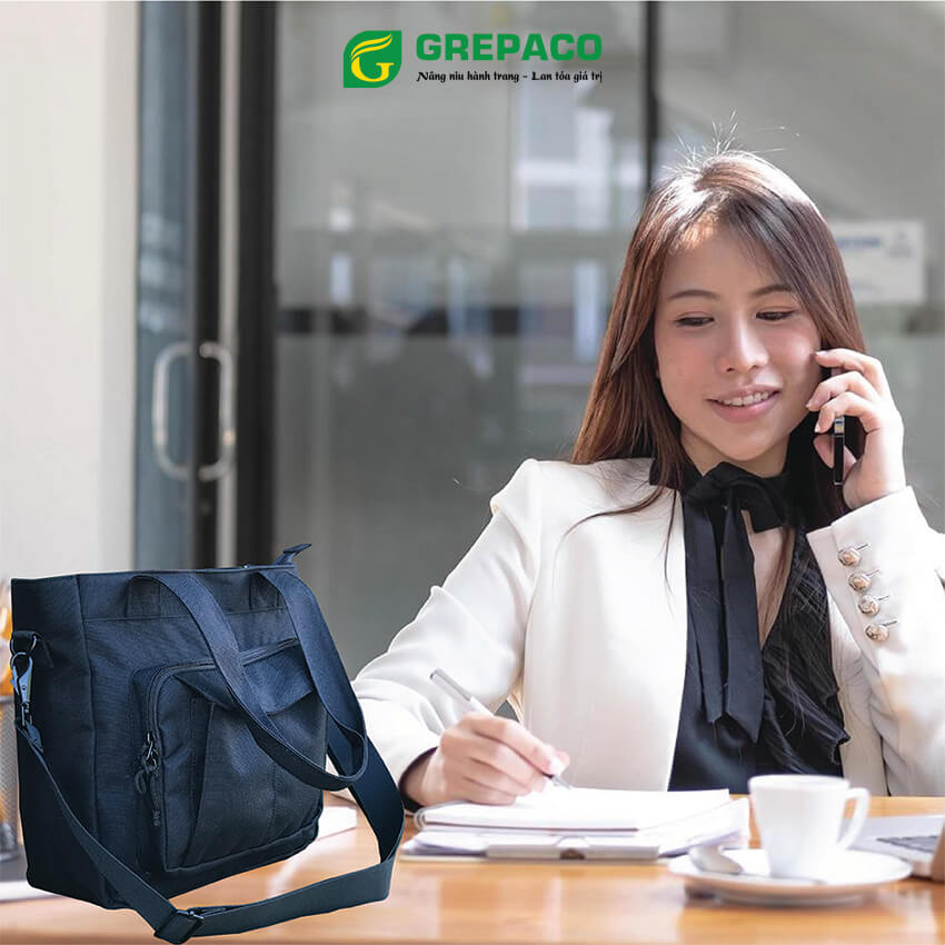 Túi Đeo Vai Nữ Grepaco Vải Tote Bố Canvas Cao Cấp Màu Đen Nhiều Ngăn Có Khóa Kéo Đeo Chéo Hoặc Xách Tay Đựng Phụ Kiện Đi Làm, Đi Du Lịch Thời Trang Hàn Quốc - Hàng Chính Hãng