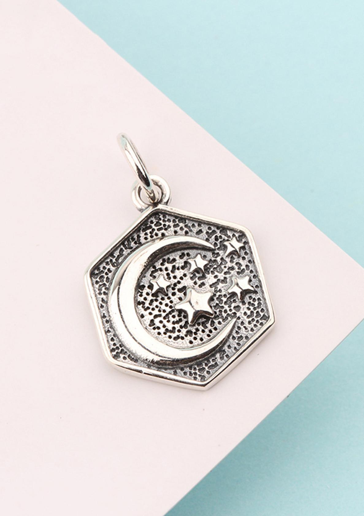 Charm bạc lục giác hình trăng và sao treo - Ngọc Quý Gemstones