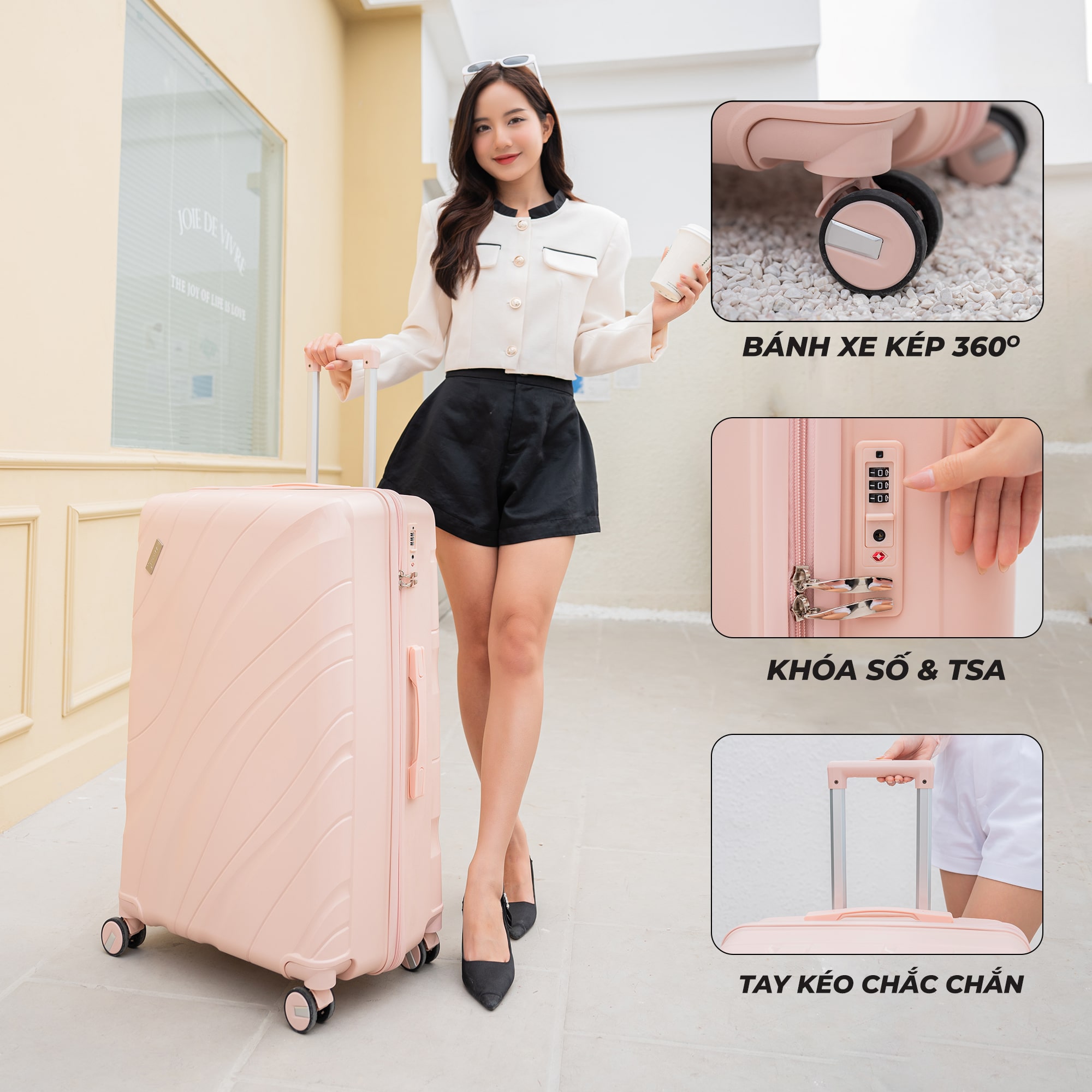 Vali kéo SUNNY PP11 - Nhựa PP chống vỡ tuyệt đối, khóa hải quan TSA  xách tay, kí gửi (size 20-24)