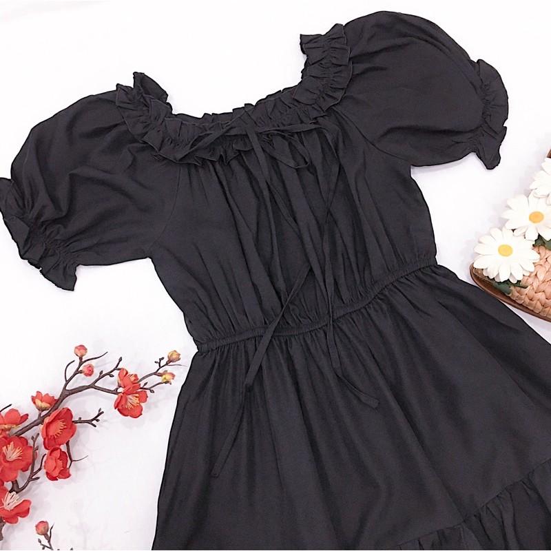 Đầm trắng cổ bèo 3 tầng