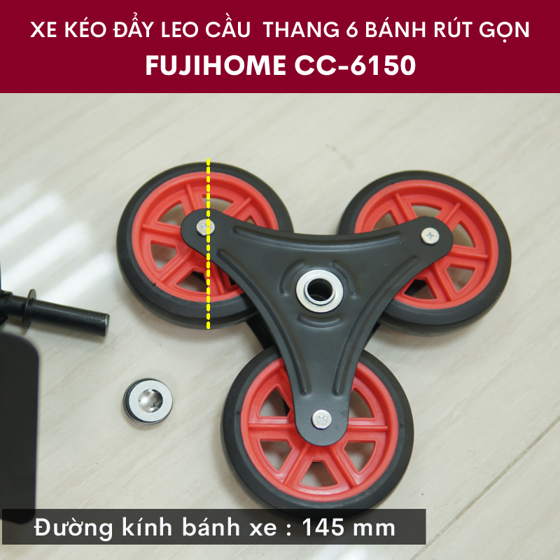 Xe đẩy hàng leo cầu thang 6 bánh Nhập Khẩu Nhật Bản Fujihome 150kg, xe kéo hàng leo cầu thang gấp gọn siêu thị đa năng stair trolley