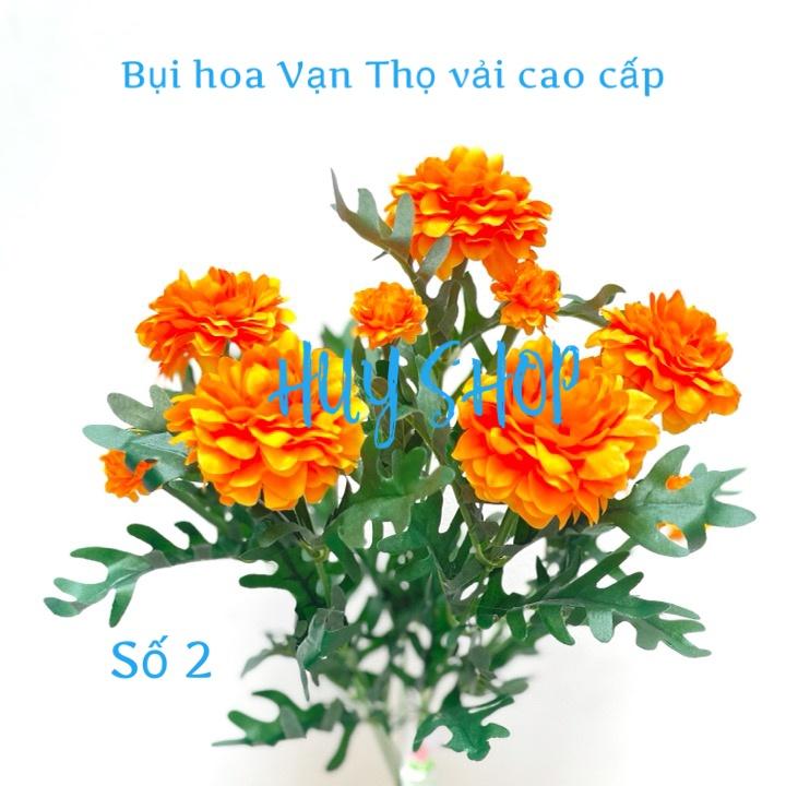 Hoa giả trang trí - Bụi Hoa VẠN THỌ 5 bông 4 nụ vải cao cấp