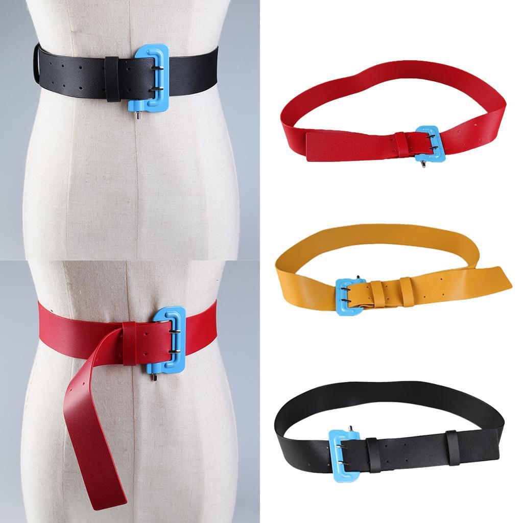 Womens Girls PU Leather Skinny Buckle Thin Elastic Stretch Waist Belt Waistband