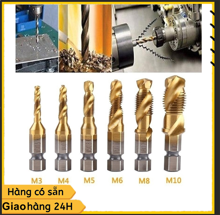 6 cái mũi taro Motric M3-M10 Titanium trán HSS