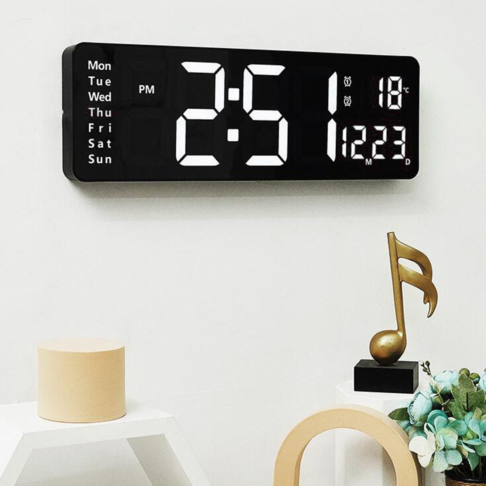 15'' Large Wall Clock Modern Mute Temperature W/ Calendar Clocks Memory Function Study Room Bedroom Decor