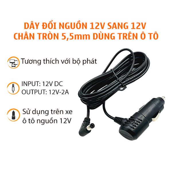 Dây nguồn ôtô xe máy 12V 24V 120W đuôi đực jack DC đực 9 x 2.5 cm cáp chuyển đổi, bộ đổi nguồn, dây đổi nguồn 12v 24 cắm trên tẩu sạc chuyển đổi nguồn điện đơn giản