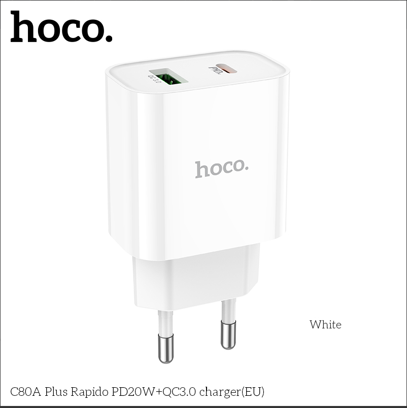 Cốc sạc điện thoại Hoco  C80A Plus cốc sạc PD20W+QC3.- hàng chính hãng