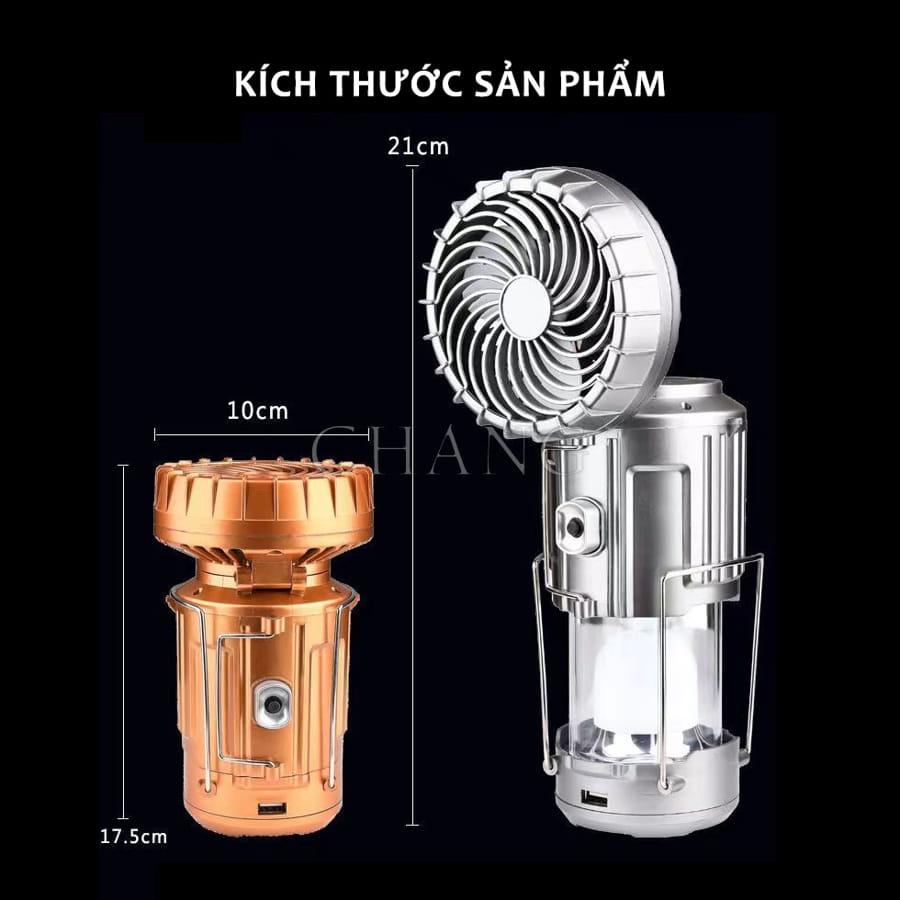 Đèn Tích Điện Năng Lượng Mặt Trời 3 in 1 Chống Nước, Đèn Pin Chiếu Sáng Tích Hợp Quạt, Sạc Dự Phòng Tiện Lợi Đi Dã Ngoại