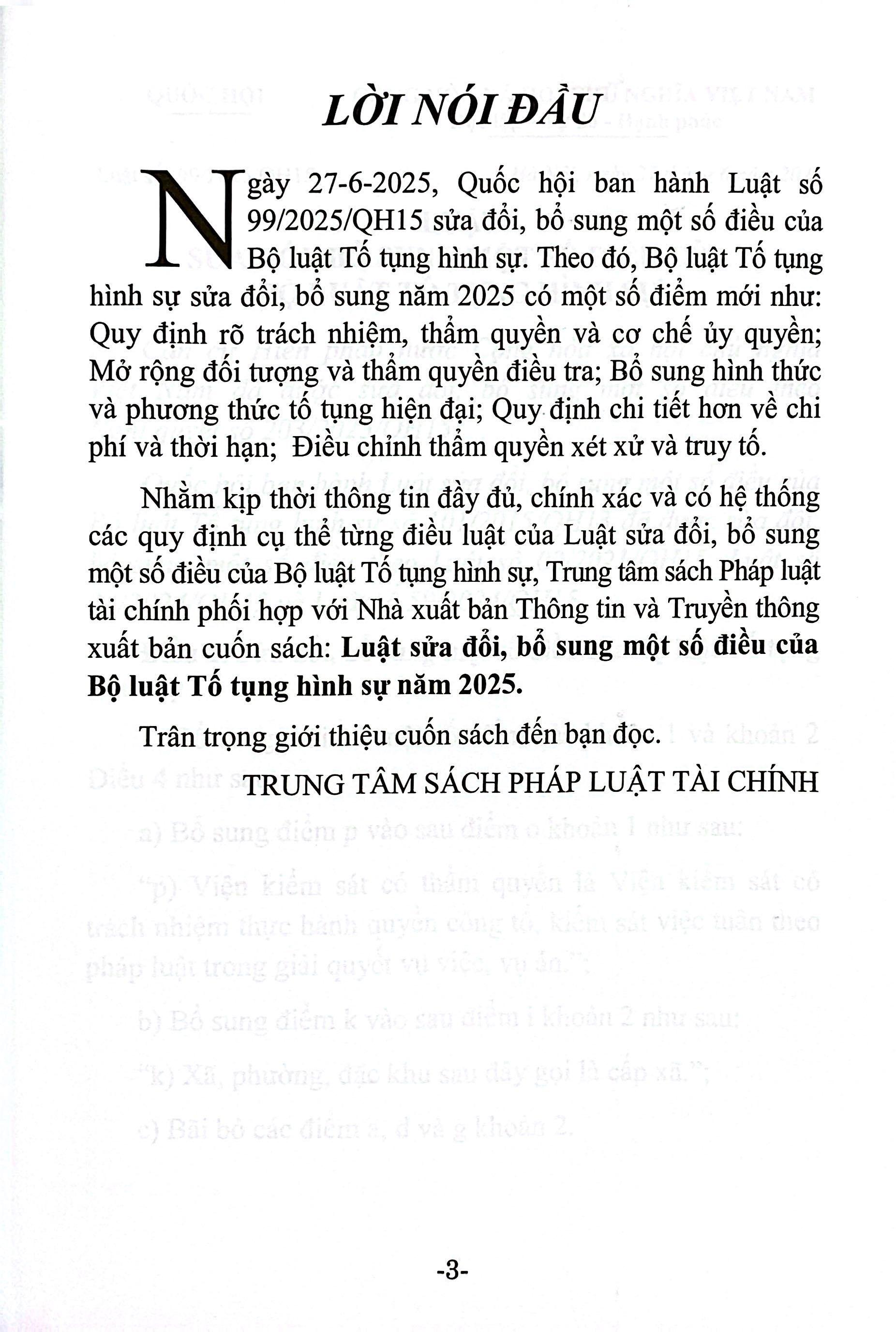 Sách - Luật Sửa Đổi, Bổ Sung Một Số Điều Của Bộ Luật Tổ Tụng Hình Sự Năm 2025