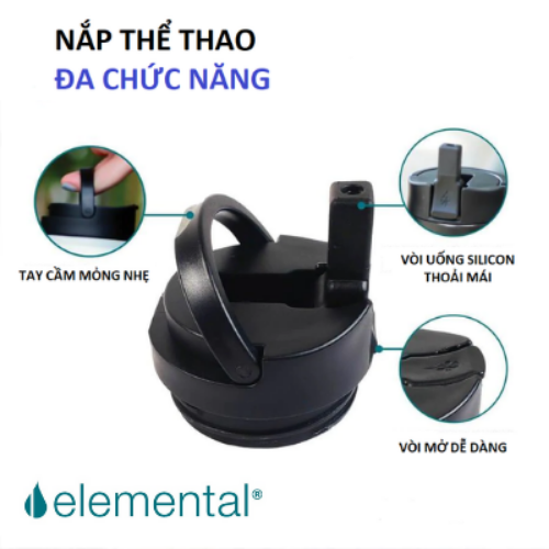 [Hàng chính hãng – Thương hiệu Mỹ] Bình giữ nhiệt Elemental Iconic sport màu bạc 590ml, giữ nhiệt vượt trội, inox 304, FDA Hoa Kì, An toàn sức khỏe, có ống hút