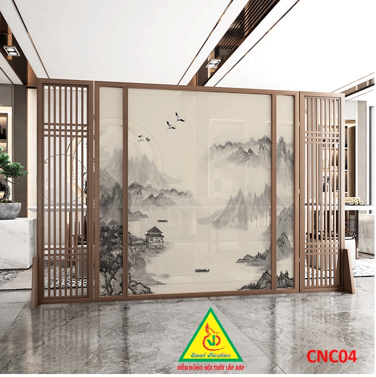 Bình phong gỗ khung tranh cắt CNC cho phòng khách, nhà bếp, nhà hàng, spa CNC04 - Nội thất lắp ráp Viendong Adv