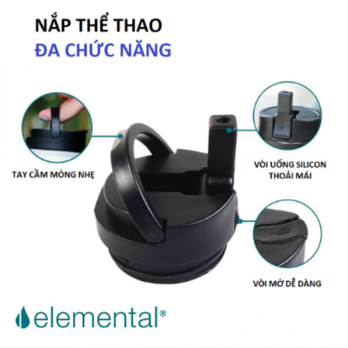 Bình giữ nhiệt Elemental Iconic sport màu xám 590ml, giữ nhiệt vượt trội, inox 304, FDA Hoa Kì, An toàn sức khỏe, có ống hút