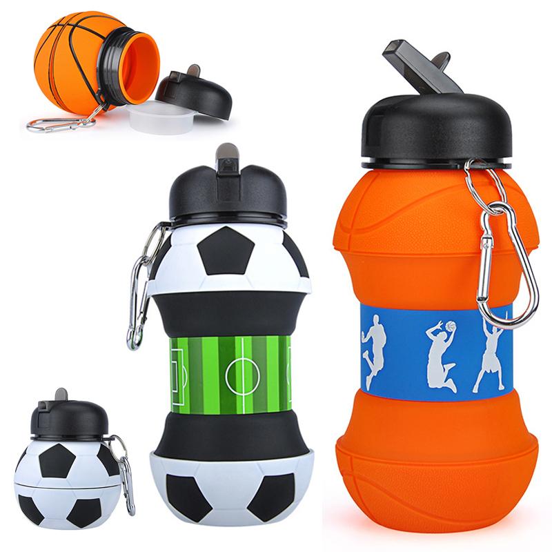 Bình Nước Thể Thao Gấp Gọn Nước Bóng Đá Bóng Rổ Bóng Chống Rò Rỉ Di Động Silica Gel Ấm Siêu Tốc Du Lịch, Có Trẻ Em Quà Tặng