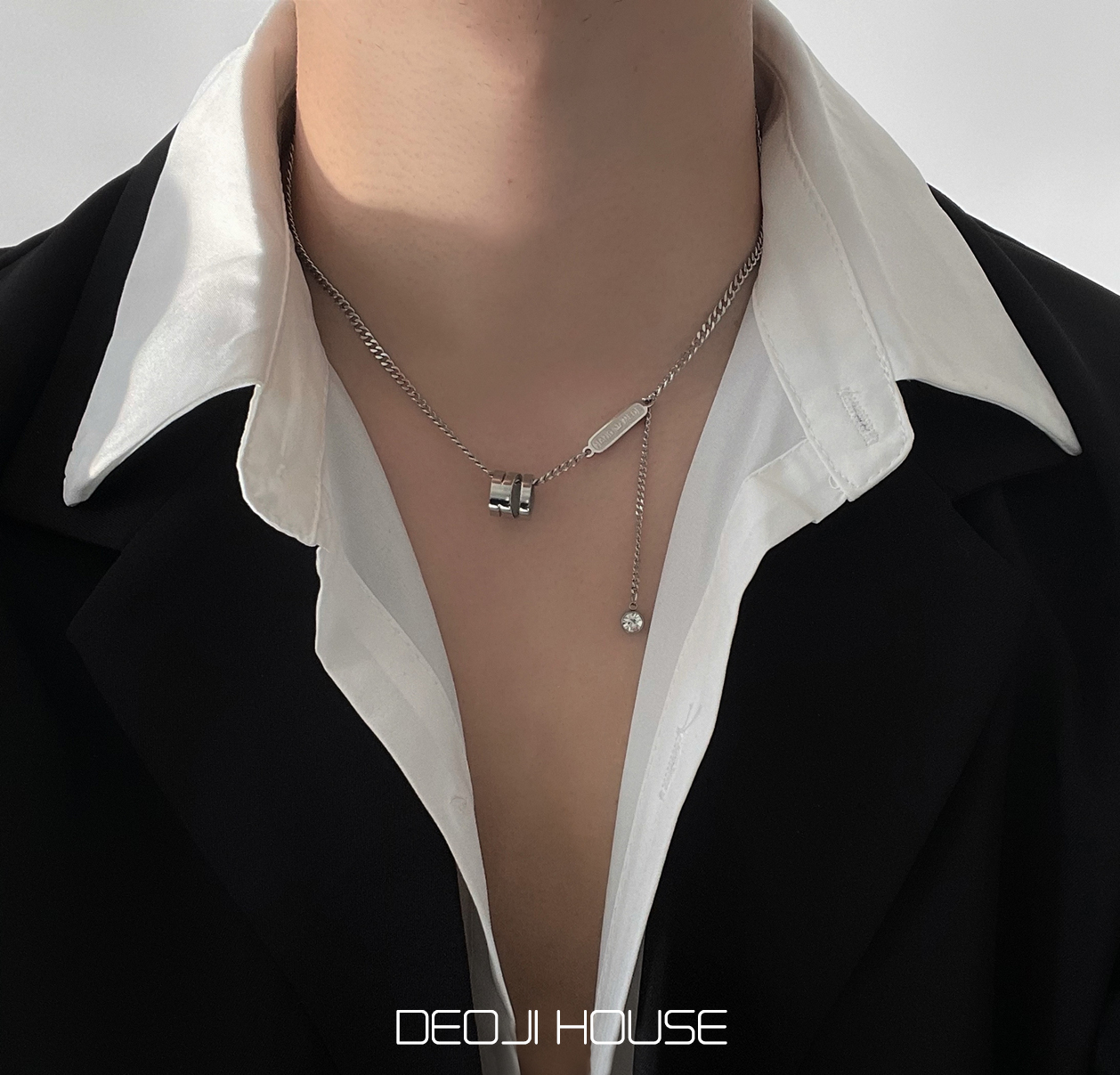 Dây chuyền nam Deoji. Phiên bản 2022. Mặt 3 vòng tròn tinh tế bằng Titan không gỉ