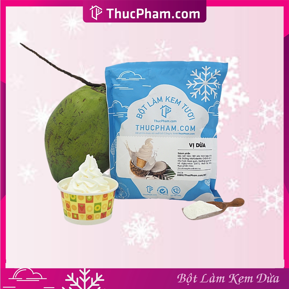Combo 5 Gói Bột Làm Kem Tươi ThucPham.Com Vị Dừa- Túi 1kg - Được Chứng Nhận HTQL An Toàn Thực Phẩm ISO 22000:2018