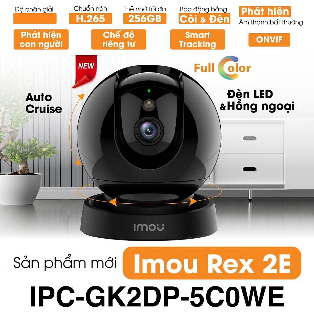 Camera Wifi imou Rex 2E 5MP Có màu Ban đêm, đàm thoại 2 chiều , cảnh báo đèn và còi - Hàng chính hãng