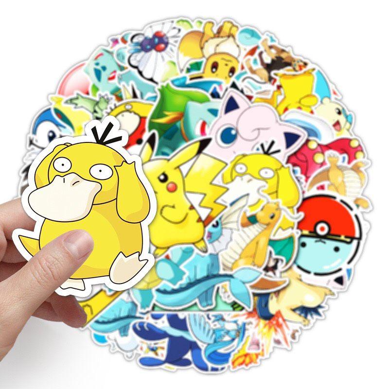 Set 50 sticker hình pokemon, pikachu dễ thương, chống thấm nước, bóc dán dễ dàng