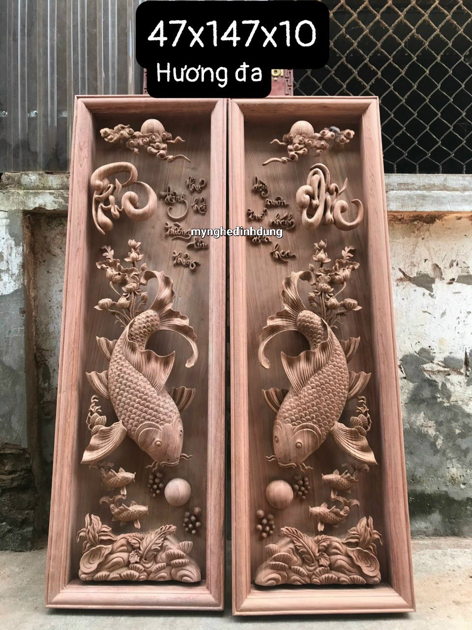 Cặp tranh lý ngư vọng nguyệt phong thủy cầu tài ,lộc  trang trí phong khách quá đẹp kt 47×147×10cm