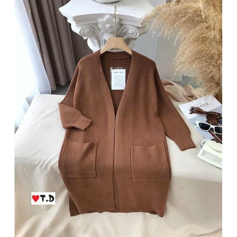 Áo cardigan len dài Hàn Quốc màu trơn có túi