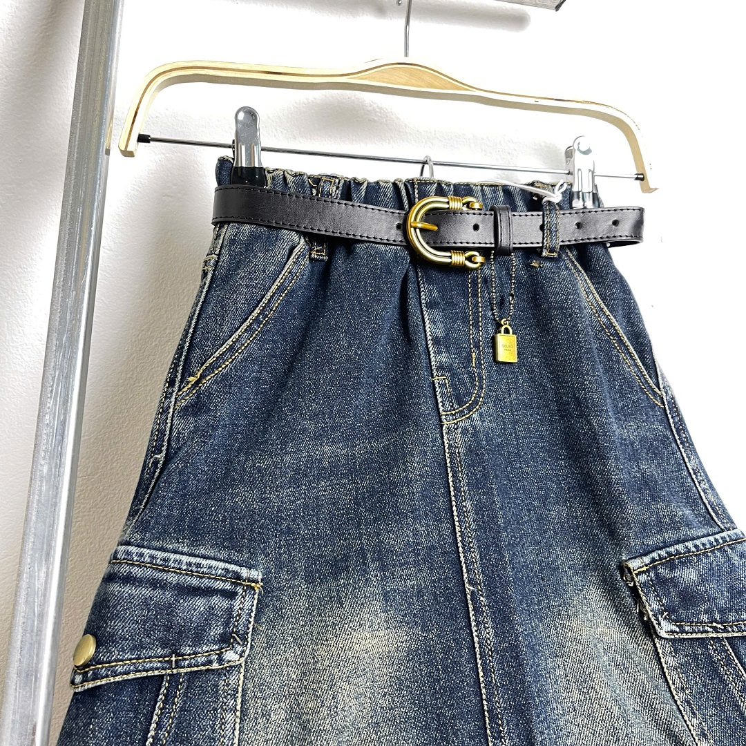Chân váy bé gái dáng dài size đại 7-12 tuổi bò mài túi hộp 2 bên kiểu dáng khỏe khoắn thời trang
