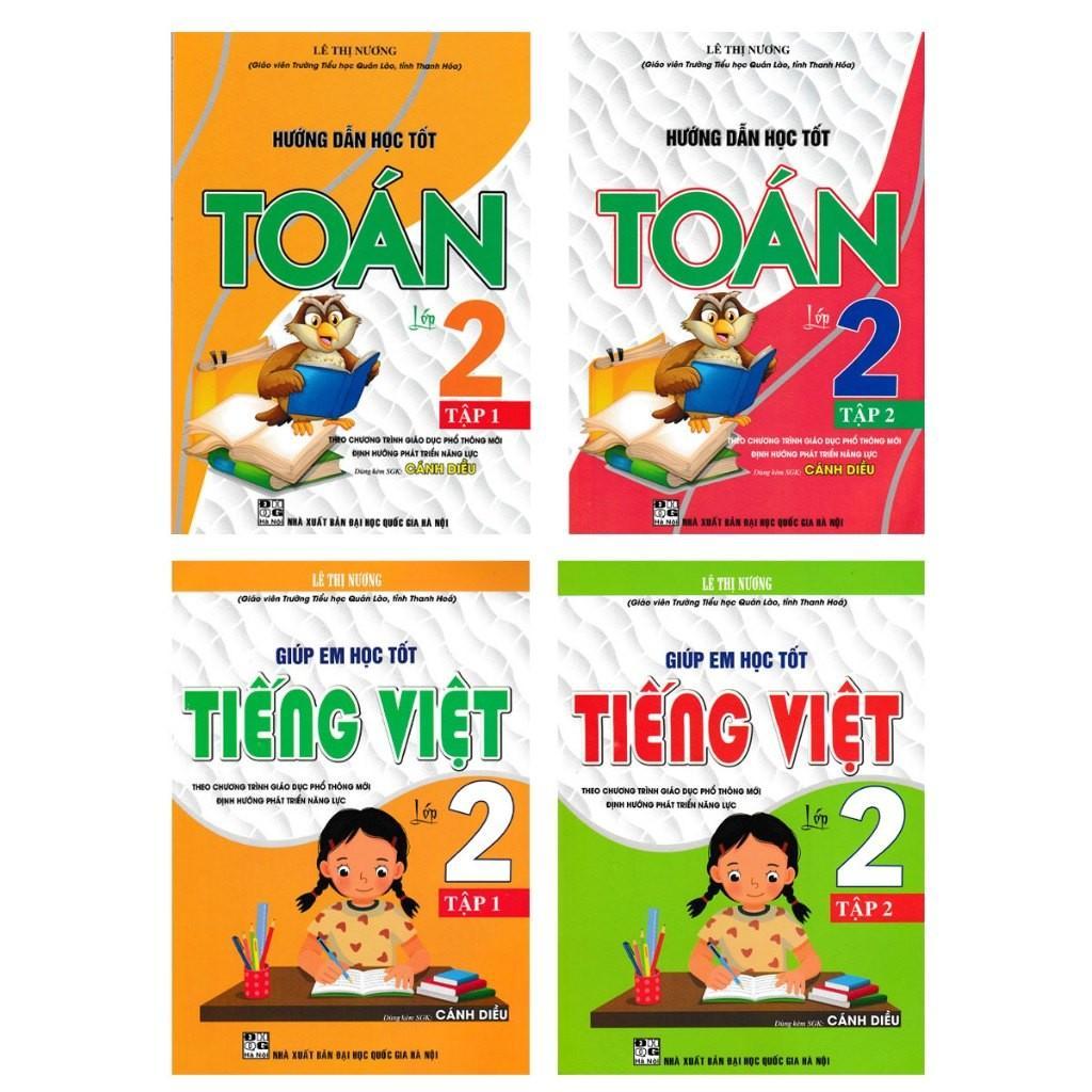 Sách - Hướng Dẫn Học Tốt Toán + Giúp Em Học Tốt Tiếng Việt Lớp 2 - Combo 4 Cuốn - Dùng Kèm SGK Cánh Diều - Hồng Ân