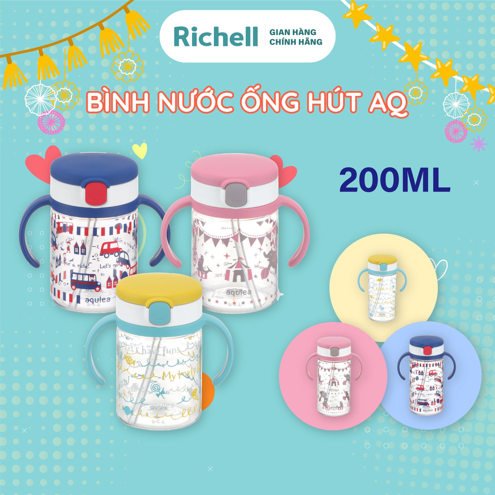 Bình ống hút AQ Richell Nhật Bản 200ml | Baby