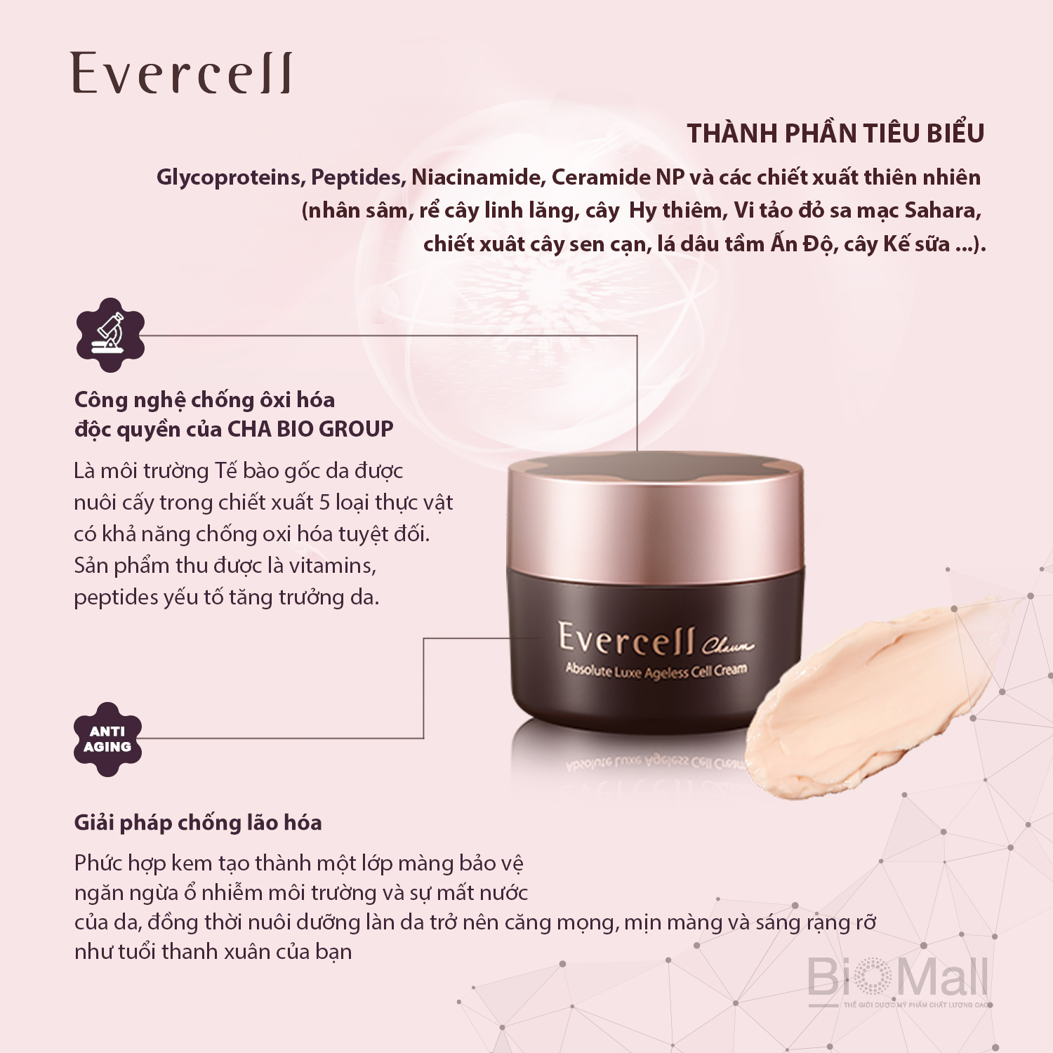 Kem nuôi dưỡng tái tạo Tế bào gốc EVERCELL Chaum Absolute Luxe Ageless Cell Cream 50ml