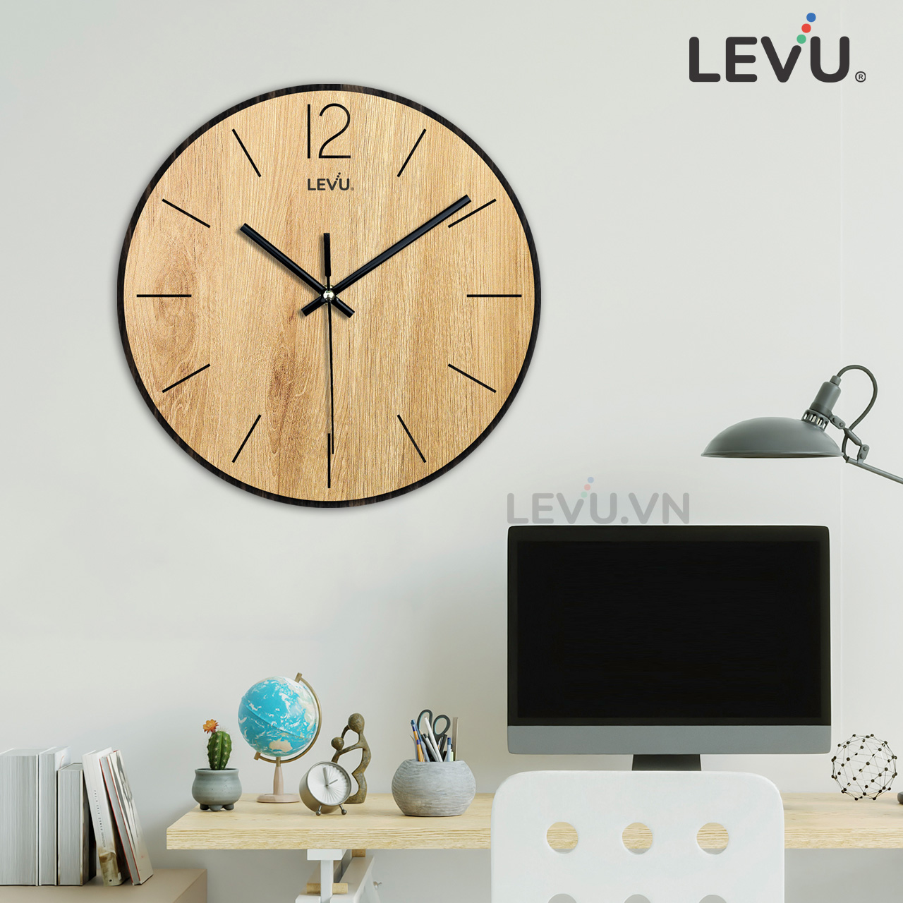 Đồng Hồ Treo Tường kim trôi LEVU DH15 bằng Gỗ Handmade