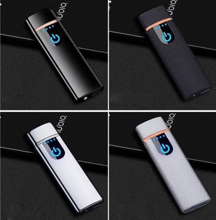 BẬT LỬA ĐIỆN CẢM ỨNG VÂN TAY KIM LOẠI - + tặng củ sạc 3 cổng usb