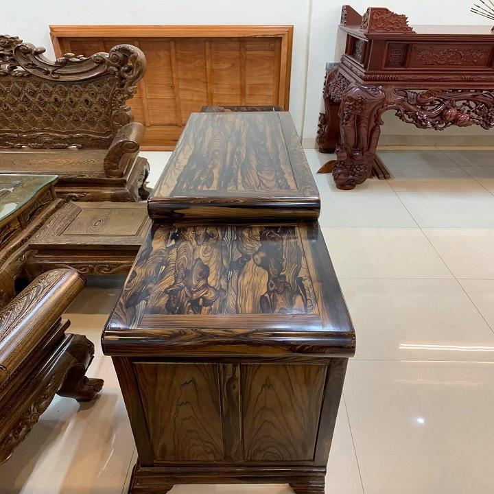 Kệ tivi mõ lồi đồng tiền 2m40 gỗ mun hoa Lào