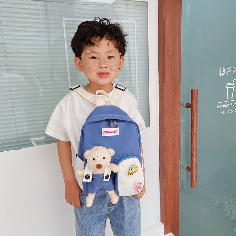 Balo cho bé vải dù mềm chống thấm nước tặng kèm gấu cho bé đi học mầm non BALO-46