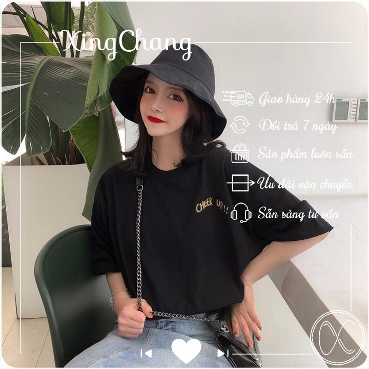 Áo form rộng nữ tay lỡ, Áo phông kiểu Hàn Quốc chất mịn đẹp in Cheer Up mã T.L213