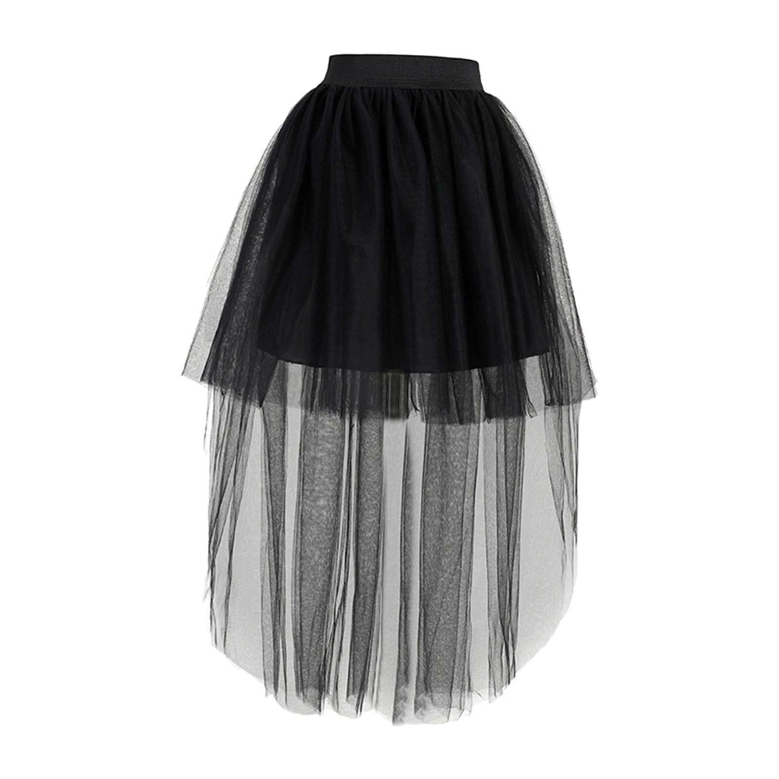 Mini Women Long Tulle Skirt Layered MIDI Skirt A Line Overlay Maxi Skirt Evening Prom Elastic High Waist Dancewear Cosplay