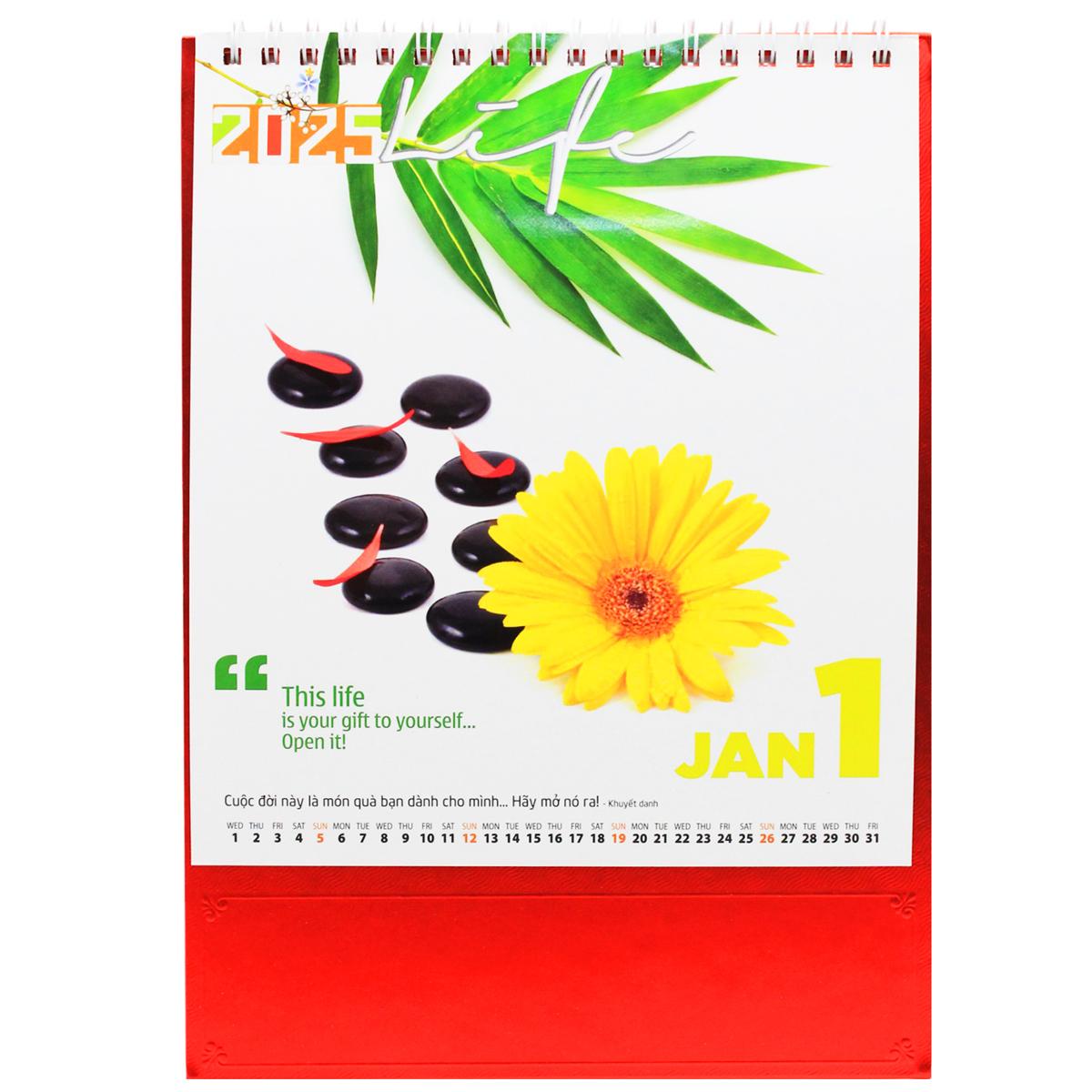 Lịch Bàn Đứng 2025 - Sống Đẹp - Văn Lang VL-LB02 - Lịch Văn Lang - Đế Màu Cam