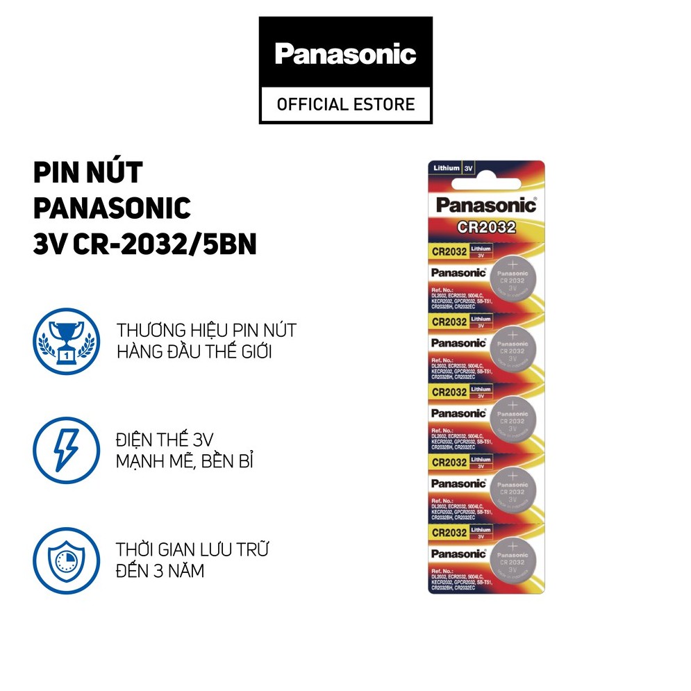 Vỉ 5 viên Pin nút Panasonic 3V CR-2032/5BN - Hàng Chính Hãng