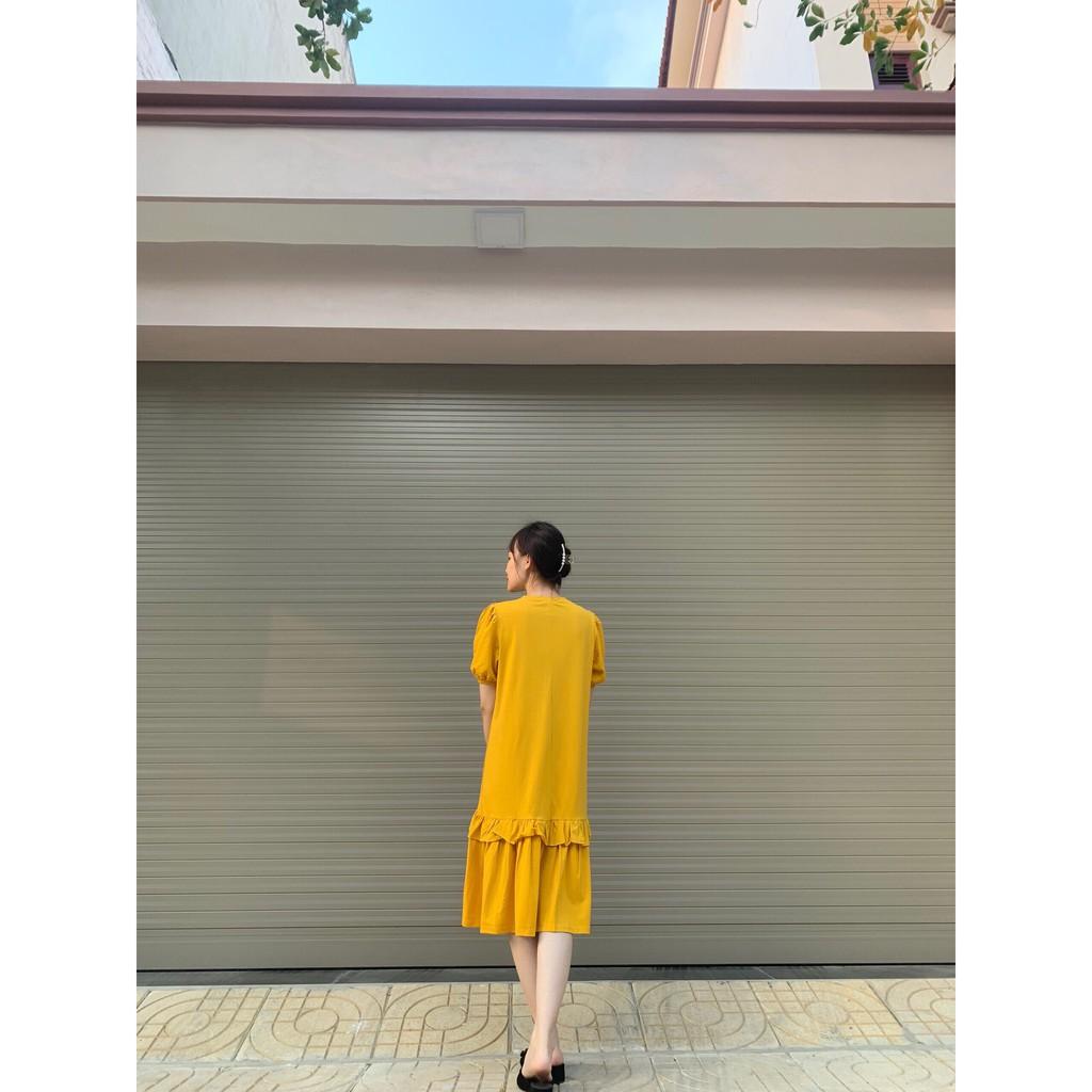 Đầm xinh bầu dáng suông đuôi cá chất cotton mát cộc tay mùa hè 2021 maternity dress