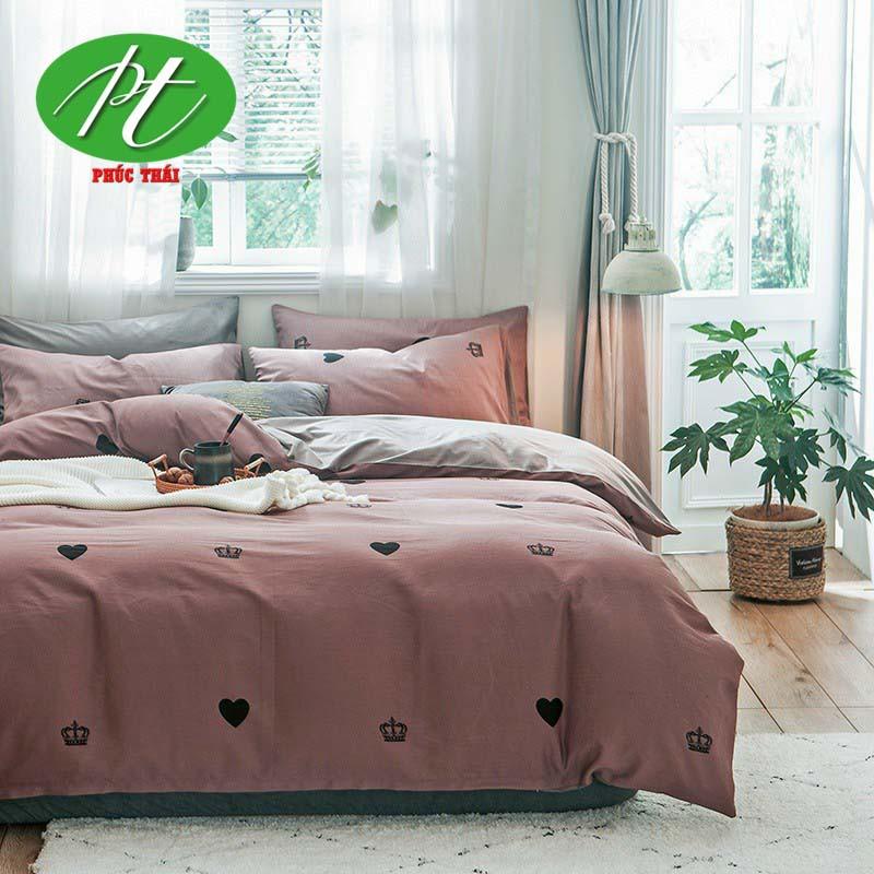 Bộ chăn ga cotton Poly họa tiết vương miện