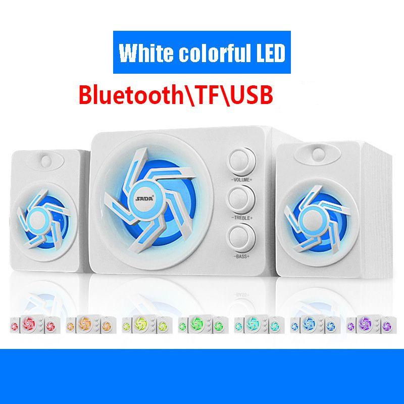 SADA D-219 Bluetooth \ TF \ usb Chức năng 2.1 Hệ thống loa máy tính với đèn LED đầy màu sắc và loa siêu trầm được cấp nguồn Color: White colorful LED
